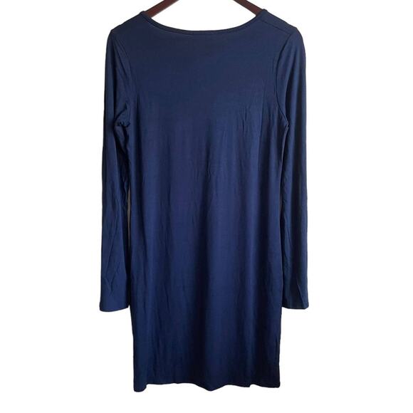 Loveappella Mini Dress Women M Navy Tie Keyhole Jersey Stretch Vacay Neutral NEW - Picture 3 of 10